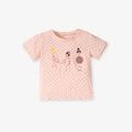 Pink cotton short sleeve t-shirt for girls featuring dancing ballerinas and polka dots - Pink Ballerina Polka Dot T-shirt(22047T) / 6Y(130cm)