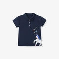 Polo in cotone blu navy per bambine con ricamo a forma di unicorno colorato sul davanti - 2Y(90cm) / Blu navy