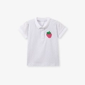 White cotton girls polo shirt featuring black stars and a red strawberry embroidery - 2Y(90cm) / Strawberry Star Polo Short Sleeve (J55100)