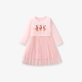 Robe rose à manches longues pour filles avec imprimé ballerine et jupe en tulle - 2Y(90cm) / Danseuse de Ballet Rose (GS1931)