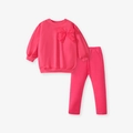 Ensemble décontracté rose pour filles avec sweat à manches longues et nœud - Rose Rouge / 2Y(90cm)
