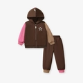Tuta marrone per bambini con maniche a contrasto rosa e dettaglio stella sorridente - 7A(140cm) / Set Colorblock Marrone Scuro (G22322)