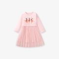 Rosa Baumwollkleid für Mädchen mit Ballerina-Prints und flauschigem Tüllrock - 2Y(90cm) / Rosa Balletttänzerin (GS1931)