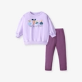 Set viola carino per bambine con felpa e pantaloni a costine con stampa cartoon - Stile Viola Lavanda (G20028) / 3Y(100cm)