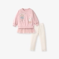Pink mouse ballerina cartoon girls set with long sleeve top and off-white leggings - Sweatshirt + Pants Set (Pre-Sale) (G20004(Pre-Sale))