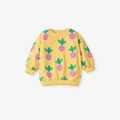 Bright yellow toddler sweatshirt with pink cartoon radish patterns and ribbed cuffs - Yellow Cartoon Radish Sweatshirt (G20030T)