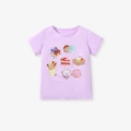 T-shirt fille en coton violet clair à manches courtes avec motifs de nourriture - 2Y(90cm) / Violet