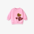 Felpa rosa a maniche lunghe per bambine con tre cuori di paillettes e polsini a coste - Felpa Rosa a Maniche Lunghe con Cuore di Paillettes (g20061T) / 4Y(110cm)
