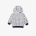 Sweat à capuche rayé pour fille avec broderie chat et poignets en tricot bleu marine - 2Y(90cm) / Haut à Capuche Rayé (G20057T)