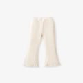 Pantaloni a zampa a coste per bambina in beige crema con vita elastica e volant - Pantaloni a Zampa in Costina Crema con Bordo a Volant (g20061K) / 2Y(90cm)