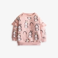 Roze katoenen meisjessweatshirt met ruches op de schouders en konijn en regenboog print - 90cm / Roze Konijnenprintstijl (5Y0068)