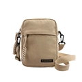 Mini borsa a tracolla da donna in tela kaki con tracolla regolabile ed etichetta moda - Cachi
