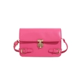Rose pink matte PU leather square crossbody bag with gold round lock and flap closure - Rose Red