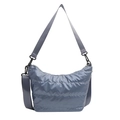 Borsa a tracolla trapuntata grigio-blu con cinturino regolabile e finitura lucida soffice - Blu