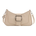 Chic beige faux leather baguette bag with large silver metal buckle and adjustable strap - Off White