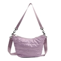 Borsa a tracolla trapuntata viola effetto piumino con cinturino in nylon e gancio nero - Viola