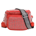 Sac bandoulière rouge avec strass, double fermeture éclair et large sangle à motifs - Rouge