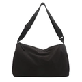 Minimalist black nylon crossbody bag with wide adjustable strap and large capacity - Black