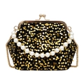 Borsa da sera nera scintillante con paillettes dorate, manico di perle e catena d'oro - Oro