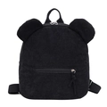 Sac à dos minimaliste en velours côtelé noir avec oreilles d'ours et poche zippée - Noir