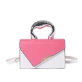 Umhängetasche aus Leder in Pink und Weiß mit flüssigem Silberring-Griff - Rosa
