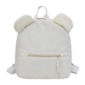 Sac à dos en velours côtelé ivoire avec oreilles d'ours et poche zippée avant - Blanc Cassé