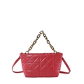 Borsa trapuntata rossa con manico a catena dorata e design a trapezio minimalista - Rosso
