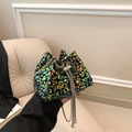 Bolso saco de lentejuelas de moda para mujer con destellos láser de colores y perlas - Verde
