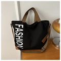 Sac cabas en toile noire avec imprimé FASHION et bandoulière réglable marron - Noir