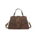 Sac à main trapèze marron foncé rétro avec boucle dorée et bandoulière amovible - Marron