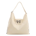 Sac hobo crème avec nœud en métal argenté et détails de bandoulière en cuir - Blanc