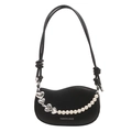 Modern black wave-shaped shoulder bag with pearl heart chain and knotted strap details - Black