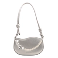 Chic silver crescent shoulder bag with elegant pearl and heart charms in metallic finish - Silver