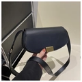 Classic black saddle bag in matte leather featuring a gold rectangular metal buckle - Black