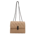 Bolso bandolera acolchado beige con hebilla negra y correa de cadena tejida - Caqui