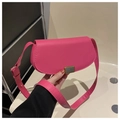 Retro peach pink faux leather saddle bag with textured gold buckle and wide strap - Rose Pink