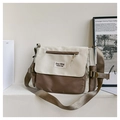 Borsa a tracolla in tela beige e marrone moka con tracolla regolabile in nylon - Kaki