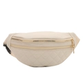 Quilted cream crossbody bag with double gold zippers and adjustable strap for women - White