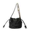 Sac seau vintage noir avec bandoulière chaîne dorée et logo en métal fashion - Noir sans Pendentif