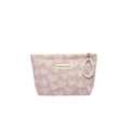 Rosa Kosmetiktasche mit weißem Herz-Jacquard-Muster und Perlen-Schlüsselanhänger - Rosa