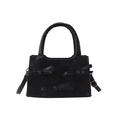 Elegant black handbag with ribbon bows and golden hardware in Korean fashion style - Black