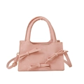 Pink matte PU leather handbag with ribbon bows and adjustable crossbody strap - Pink