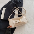 Modern minimalist underarm bag in beige and light coffee with a stylish metal buckle - White