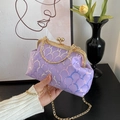 Elegant purple sequin evening bag with gold metal handle and chain strap for women - Purple