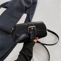 Classic black rectangular shoulder bag with large gold metal buckle and strap - Black