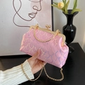 Elegant pink sequin evening bag with gold chain and fish scale pattern for women - Pink