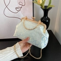 Elegant light green sequin evening bag with iridescent fish scale pattern and chain strap - Green