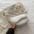 Elegant white semi-circle saddle bag with quilted pattern and gold chain detail - White