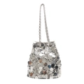 Silver sequin bucket bag with metallic chain strap for trendy party styling - Silver