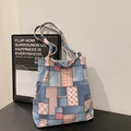 Borsa tote in tela patchwork da donna con motivi pied de poule e floreali, borsa a tracolla casual - Taglia unica / Rosa a Quadri